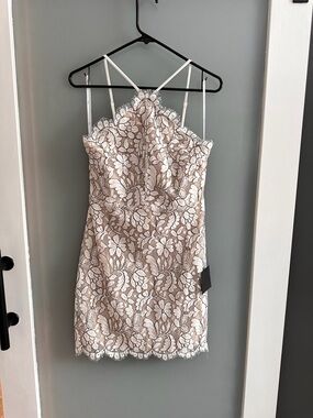 Lace Floral Mini Dress in Black and White